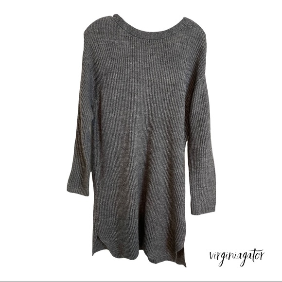 J Crew Open Back Heather Gray Ribbed Knit Soft Alpaca Wool Blend Tunic Sweater - Picture 14 of 14